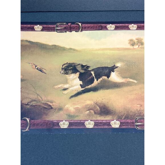 Raymond Waites Running Dogs Hunting Wallpaper Border Crown Burgundy Leather Belt - Picture 2 of 9